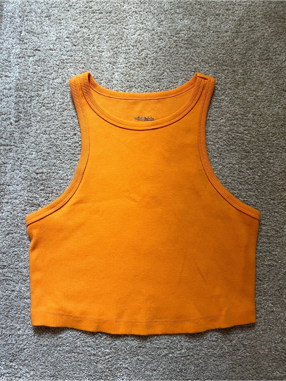 Orange Ribbed Cropped Tank